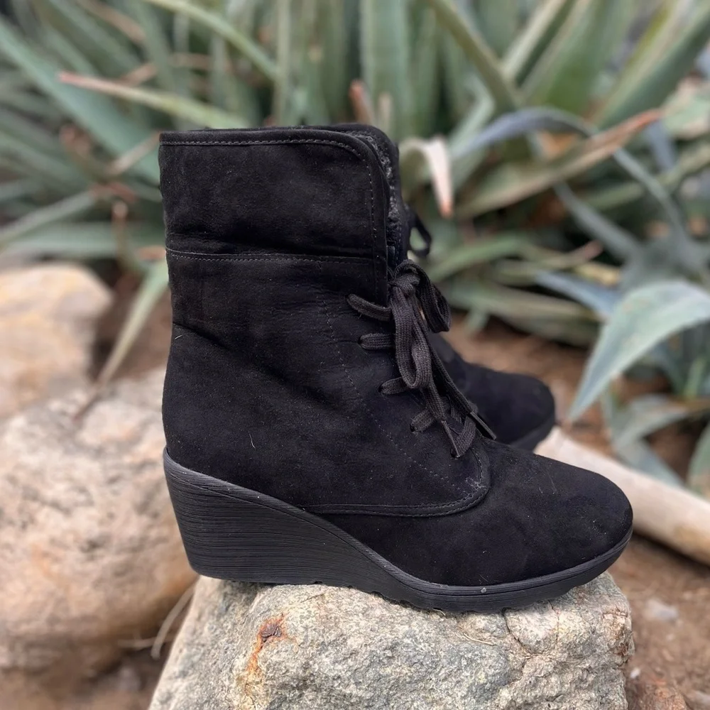 ATTENTION | Women's Black Suede Wedge Ankle Boots 9
